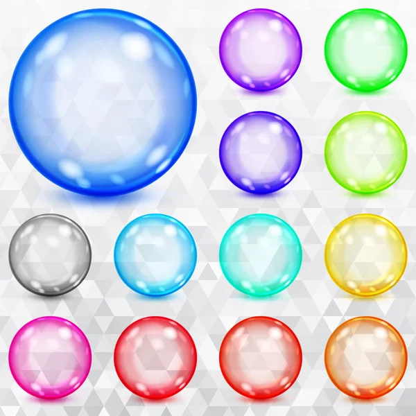 色とりどりの透明な球体のセット — ストックベクタ