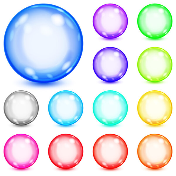 Set of multicolored opaque spheres