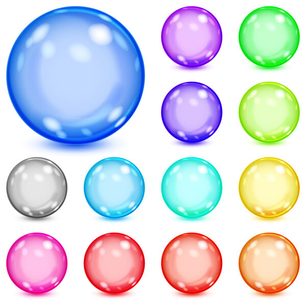 Set of multicolored opaque spheres