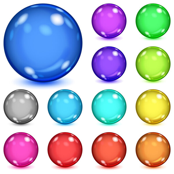 Set of multicolored opaque spheres