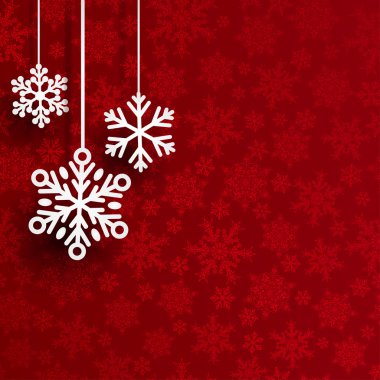 Noel arka plan asılı kar taneleri ile