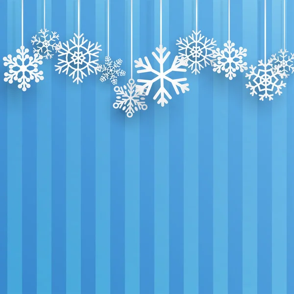 Christmas background with hanging snowflakes — Stock Vector