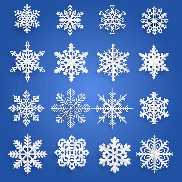 Juego de copos de nieve de papel — Vector de stock