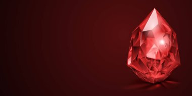 Göz kamaştırıcı, parlak kırmızı bir yakut, koyu bir kestane rengi zemin üzerine kurulmuş.