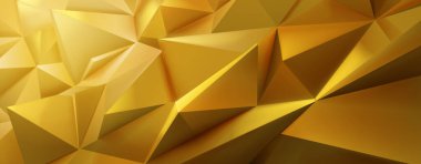 Birbirine bağlı sarı şekillerden oluşan bir mozaik içeren enerjik ve soyut kristal arkaplan, farklı tonlarda ve derinlikte dinamik, geometrik bir desen yaratıyor..