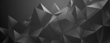 Birbirine bağlı gri ve siyah şekillerden oluşan soyut kristal arkaplan, farklı tonlarda ve derinlikte dinamik, geometrik bir yüzey yaratıyor..