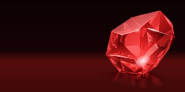 Çok yönlü, parlak kırmızı mücevher, yansımalı, koyu arkaplan üzerine kurulmuş..
