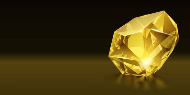Işığı yakalayan ve kıran yüzleri olan parlak sarı kristal, koyu bir arkaplan üzerine kuruludur..