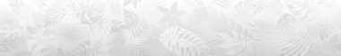 Yatay, pürüzsüz pankartlar, çeşitli tropik palmiye yapraklarının gri tonlarda olduğu minimalist bir tasarım sergiliyor..