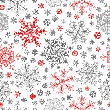 Kar taneleri, kırmızı ve gri beyaz üzerine Dikişsiz desen