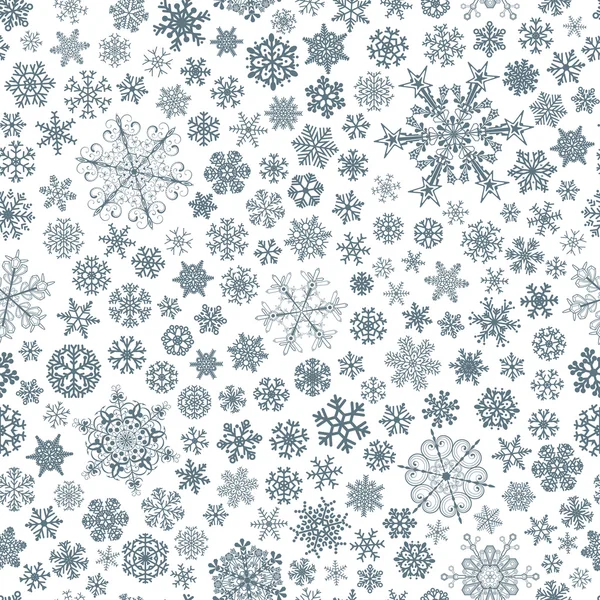 Seamless pattern of snowflakes, blue on white — Stock Vector