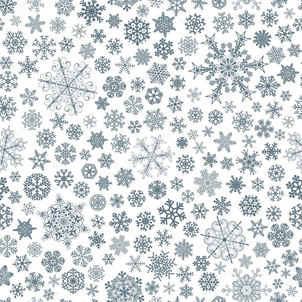 Seamless pattern of snowflakes, blue on white