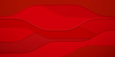Pürüzsüz kıvrımlı ve ince gölgelemeli kıvrımlı katmanlı dalgalı şekiller içeren canlı kırmızı soyut bir arka plan, dinamik bir görsel efekt yaratır..