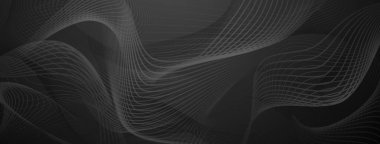 Eğri çizgiler siyah ve soyut arkaplanda dinamik dalga deseni oluşturur.