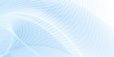 Beyaz kıvrımlı ve düz çizgileri olan yumuşak mavi soyut arkaplan, akışkan bir etki yaratır.