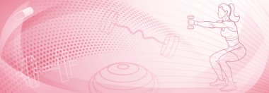 Pembe fitness temalı arka plan. Bir kadının bir çeşit fiziksel aktivite ya da egzersize katıldığı bir sahne..