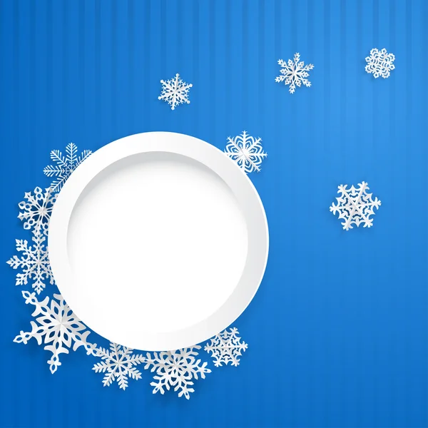 Vánoční pozadí s kulatý rám a sněhové vločky — Stockový vektor