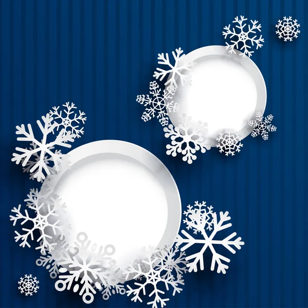 Sfondo natalizio con due cornici rotonde e fiocchi di neve — Vettoriale Stock