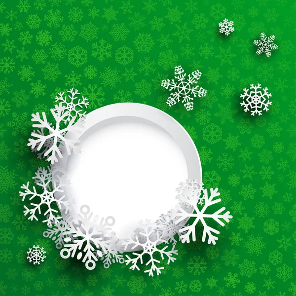 Sfondo natalizio con cornice rotonda e fiocchi di neve — Vettoriale Stock