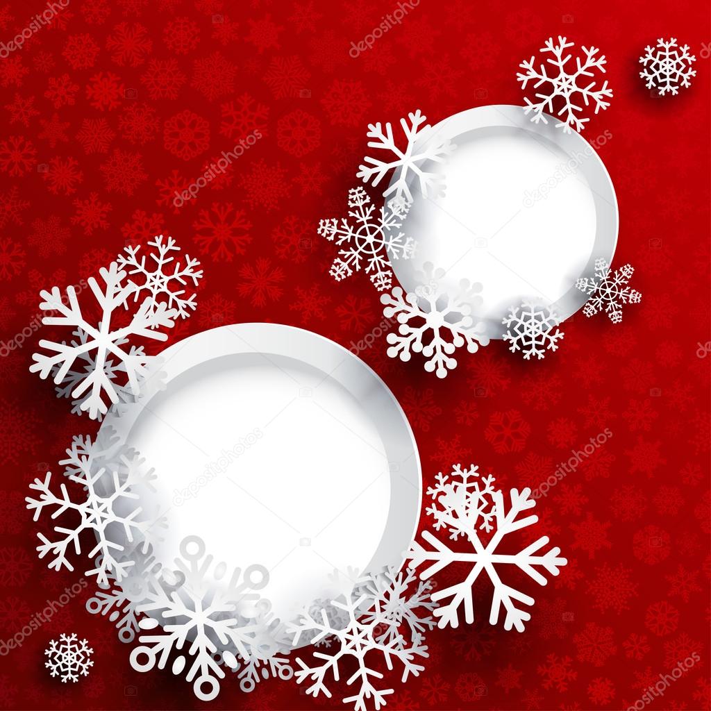 Christmas background with two round frames and snowflakes
