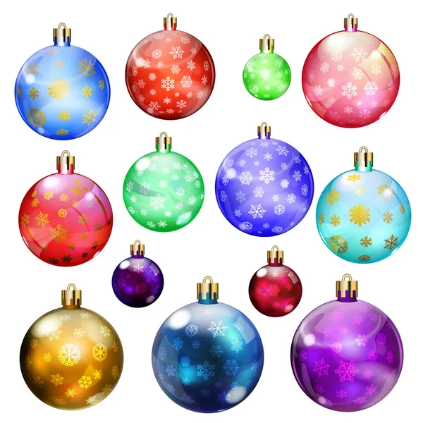 Set of opaque Christmas balls with snowflakes — Stock Vector