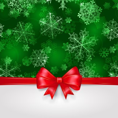 Kar taneleri ve kırmızı yay ile Noel arka plan