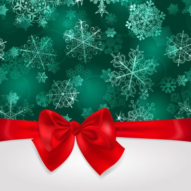 Kar taneleri ve kırmızı yay ile Noel arka plan