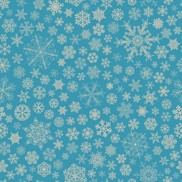 Patrón sin costuras de copos de nieve, gris sobre azul claro — Vector de stock