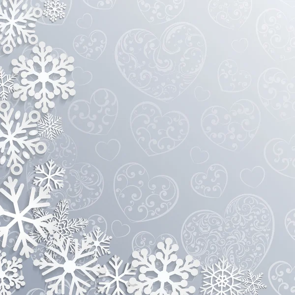 Fondo de Navidad con corazones y copos de nieve — Archivo Imágenes Vectoriales