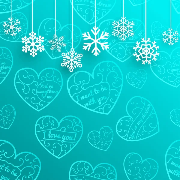 Jul bakgrund med hängande snöflingor på bakgrund av han — Stock vektor