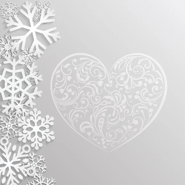 Fondo de Navidad con corazones y copos de nieve — Vector de stock