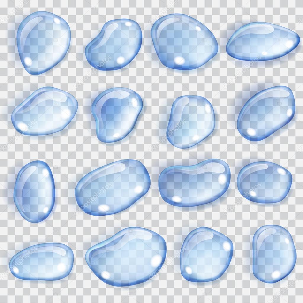 Transparent light blue drops. Transparency only in vector format