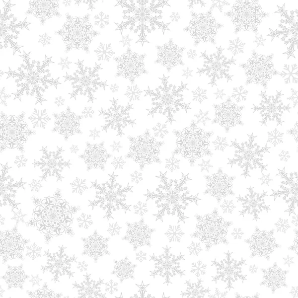 Seamless pattern of snowflakes, gray on white — Stock Vector