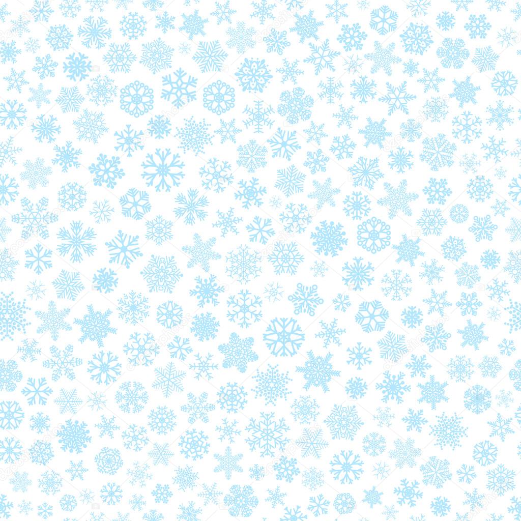 Seamless pattern of snowflakes, light blue on white