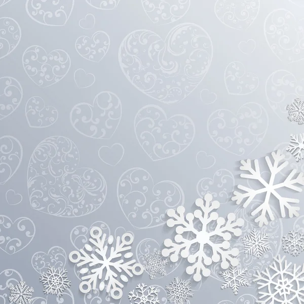 Christmas background with hearts and snowflakes — Stock Vector