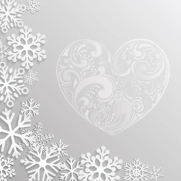 Christmas background with hearts and snowflakes — Stock Vector