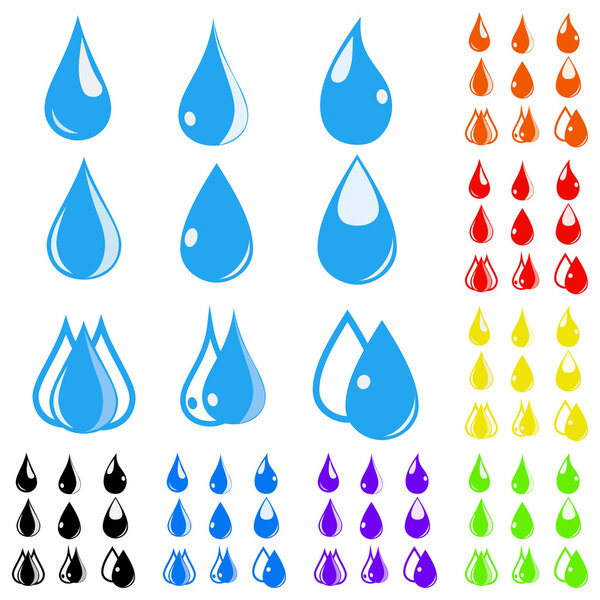 Sets of multicolored water drops