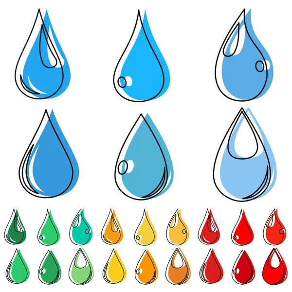 Conjuntos de gotas de agua multicolores — Vector de stock
