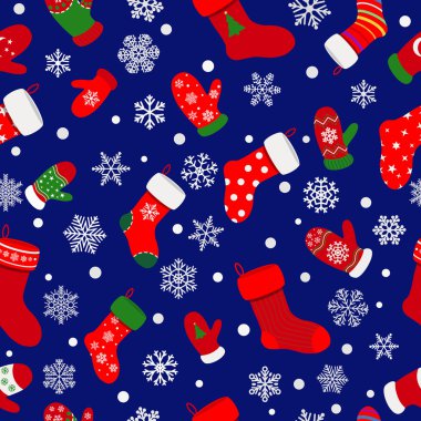 Çorap, eldiven ve kar taneleri seamless modeli