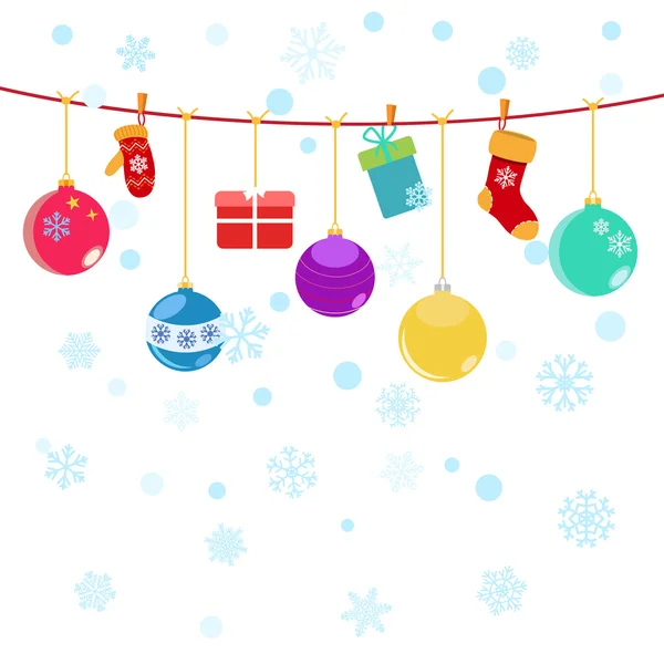 Різдвяний фон з висячими подарунковими коробками, шкарпетками та хроматиєю — стоковий вектор