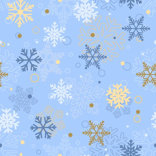 Naadloze patroon van sneeuwvlokken, veelkleurige op licht blauw — Stockvector