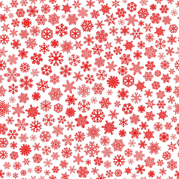 Patrón sin costuras de copos de nieve, rojo sobre blanco — Vector de stock