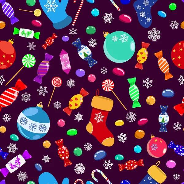 Bezešvé vzorek cukroví a vánoční symboly — Stockový vektor