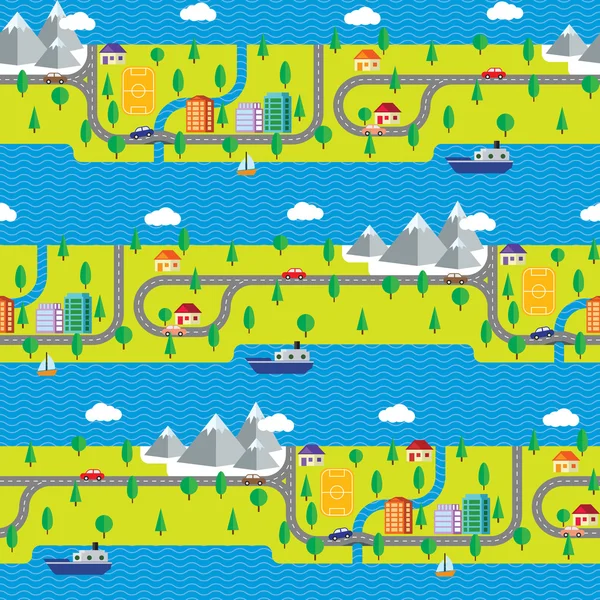 Mapa plano de cidade pequena e campo — Vetor de Stock