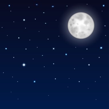 Gece gökyüzü ay ve yıldızlarla