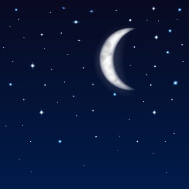 Gece gökyüzü ay ve yıldızlarla