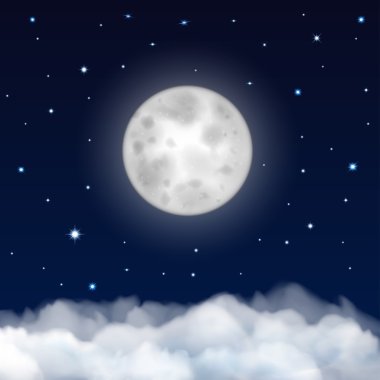 gece gökyüzünde ay, yıldız ve bulutlar ile
