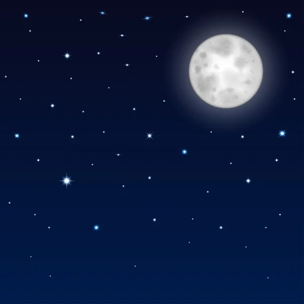 Cielo nocturno con luna y estrellas — Vector de stock