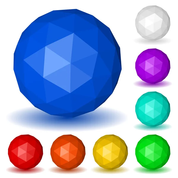 Çok renkli düşük poligon küreler üçgen yüzler — Stok Vektör