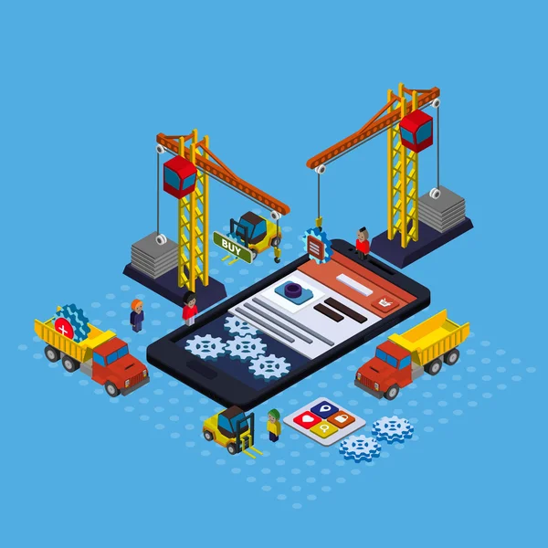 Mobile app development flat isometric vector Royalty Free Stock Vectors